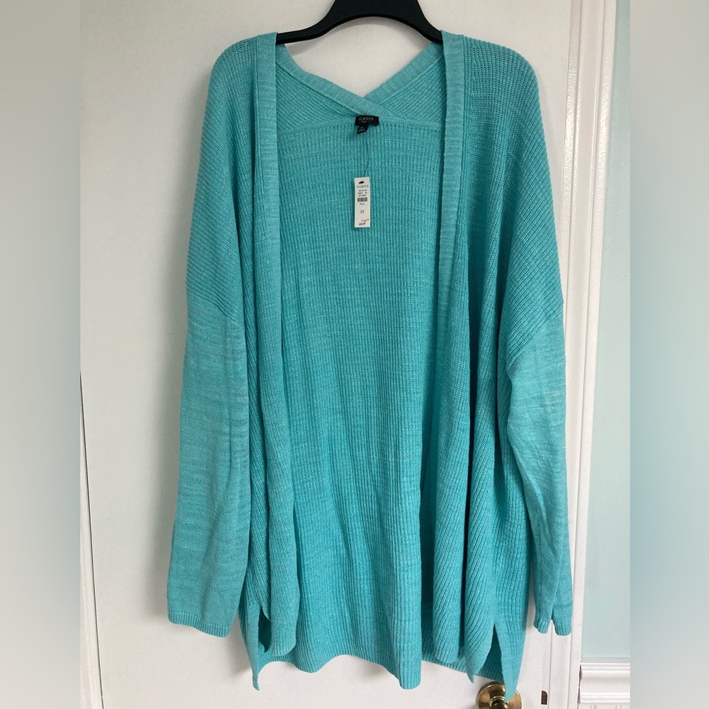 NWT Talbots 3X Turquoise Blue long open front cardigan
